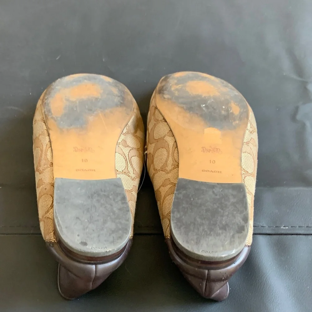 Coach Signature C Canvas Horsebit Loafers Brown Leather Trim